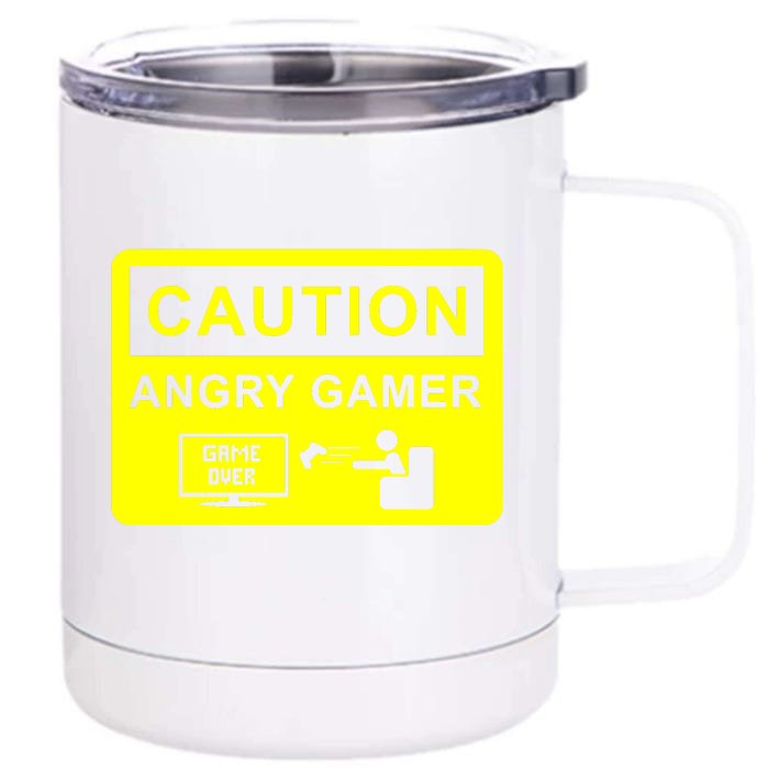 Caution Angry Gamer Front & Back 12oz Stainless Steel Tumbler Cup