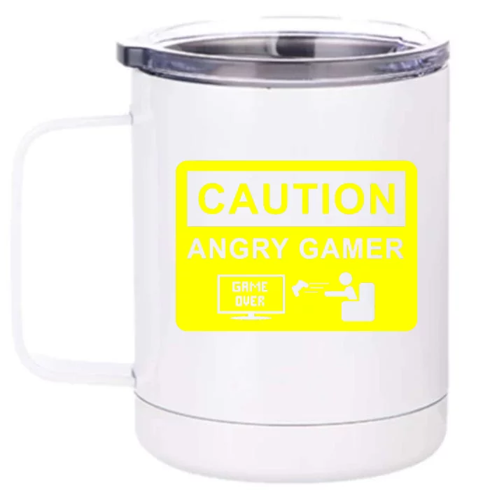 Caution Angry Gamer Front & Back 12oz Stainless Steel Tumbler Cup