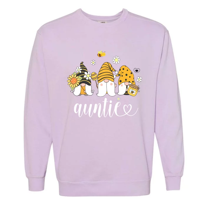 Cute Auntie Gnomes With Bees And Sunflower Country Style Funny Gift Garment-Dyed Sweatshirt