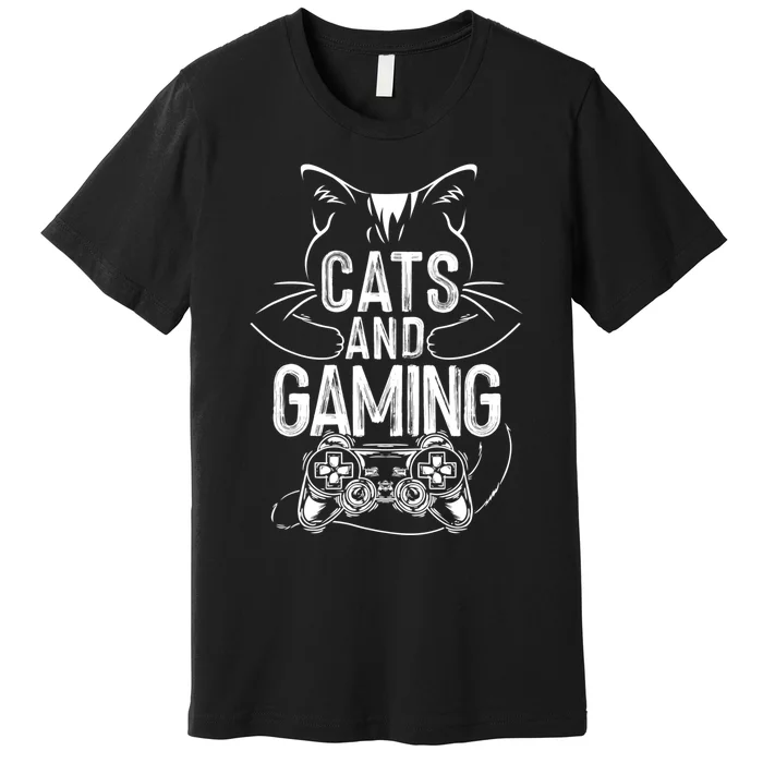 Cats And Gaming Funny For Gamer, Cat Lover, Cat Mom, Cat Dad Premium T-Shirt