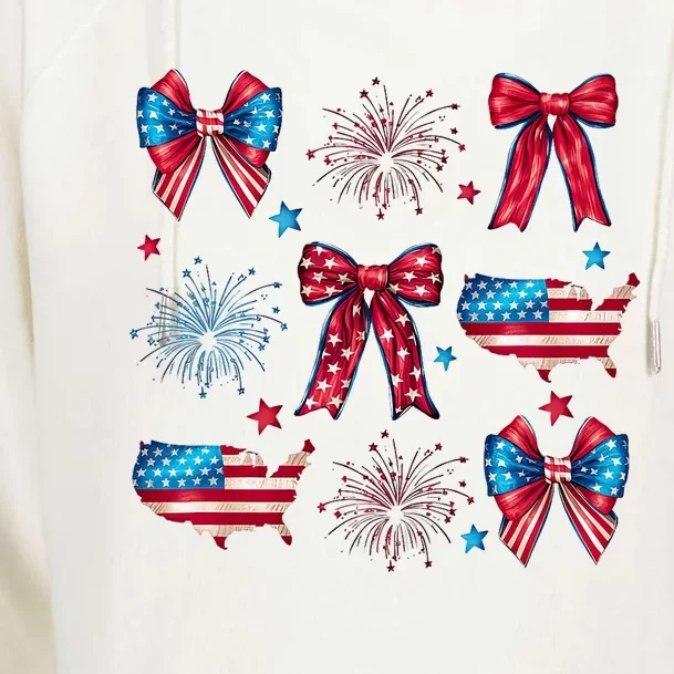 Coquette American Girly 4th Of July American Flag Bow Girl Womens Funnel Neck Pullover Hood