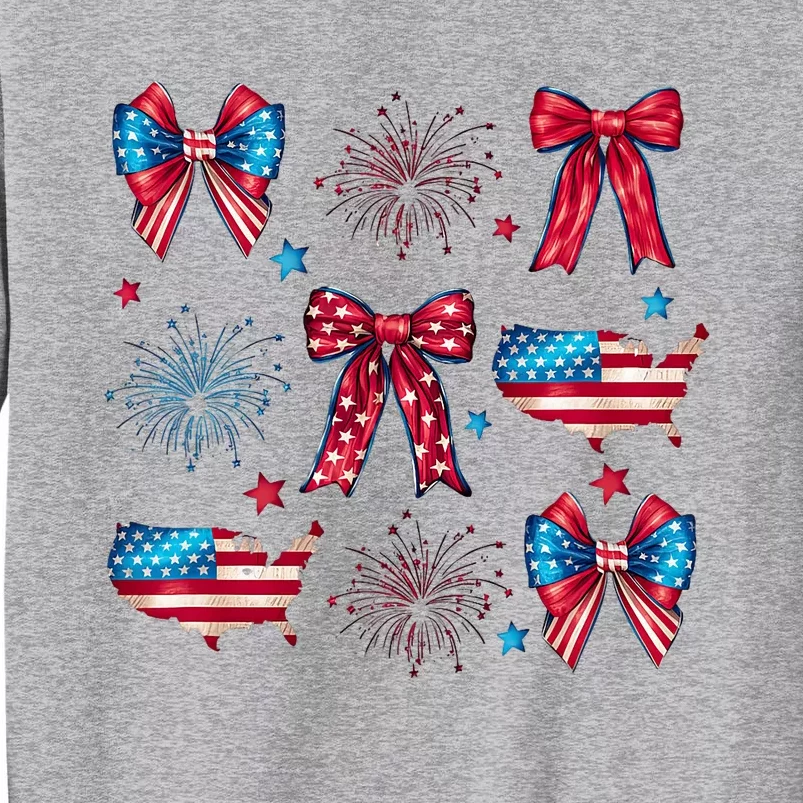 Coquette American Girly 4th Of July American Flag Bow Girl Tall Sweatshirt