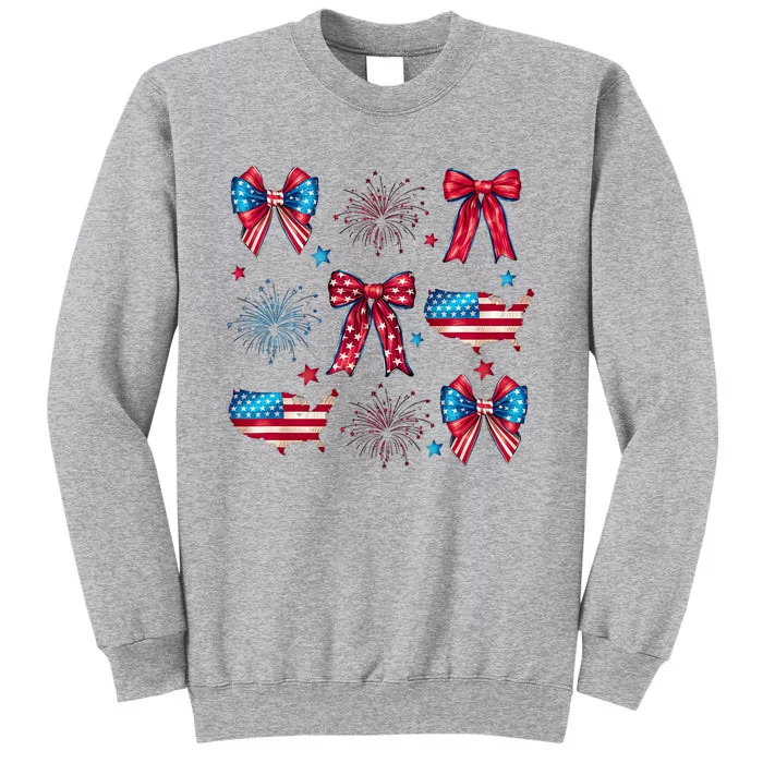 Coquette American Girly 4th Of July American Flag Bow Girl Tall Sweatshirt