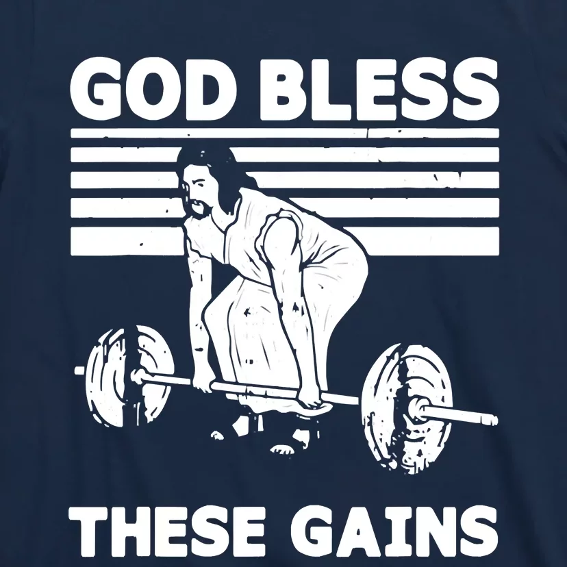 Christian Athlete Gym God Bless These Gains Jesus Deadlift T-Shirt