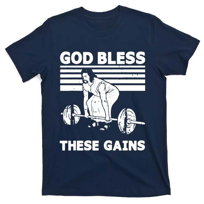 Christian Athlete Gym God Bless These Gains Jesus Deadlift T-Shirt