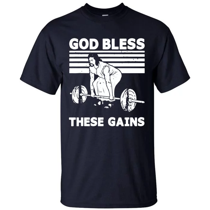 Christian Athlete Gym God Bless These Gains Jesus Deadlift Tall T-Shirt