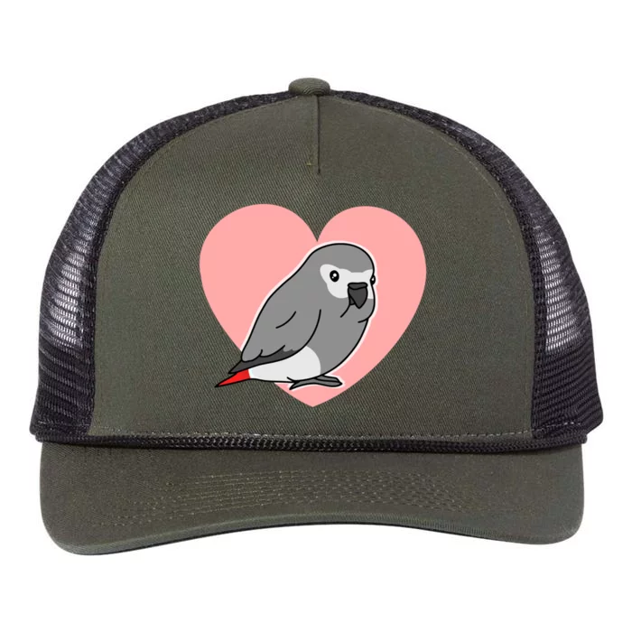 Chubby African Grey Love Heart Parrot Pastel Kawaii Birb Gift Retro Rope Trucker Hat Cap