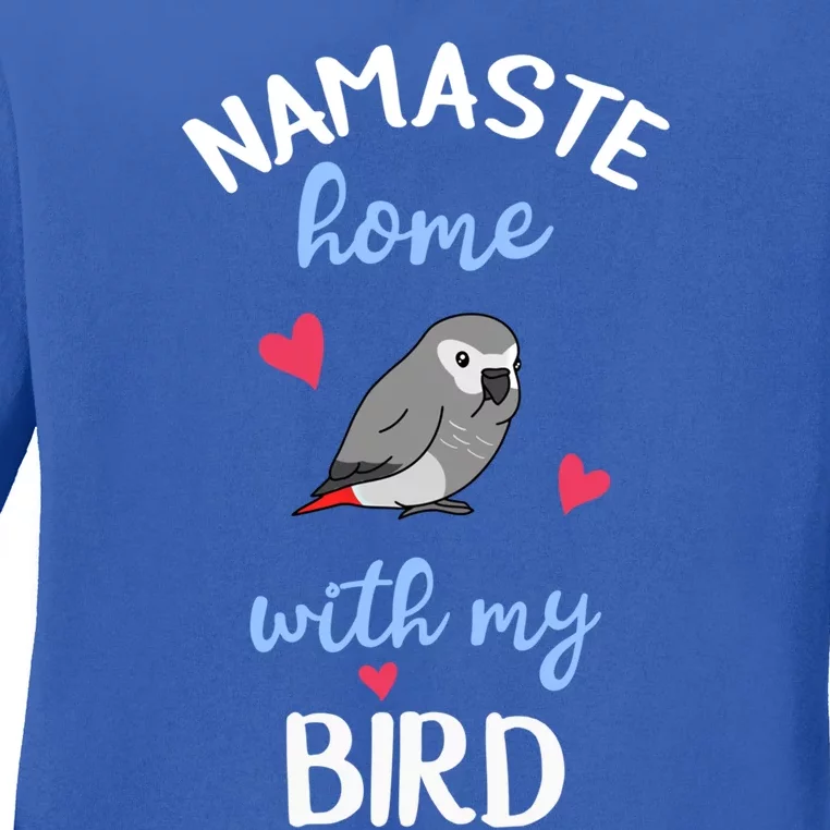 Chubby African Grey Parrot Namaste Home With My Bird Kawaii Funny Gift Ladies Long Sleeve Shirt