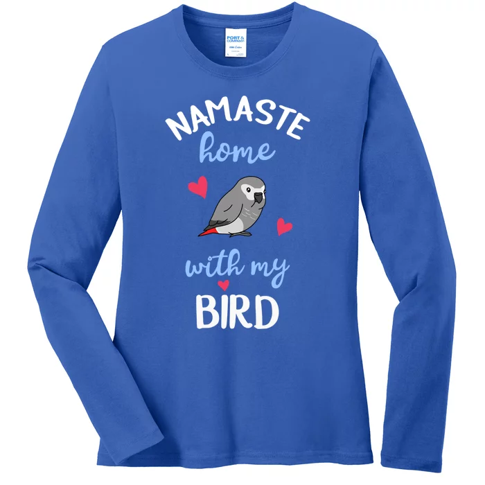 Chubby African Grey Parrot Namaste Home With My Bird Kawaii Funny Gift Ladies Long Sleeve Shirt