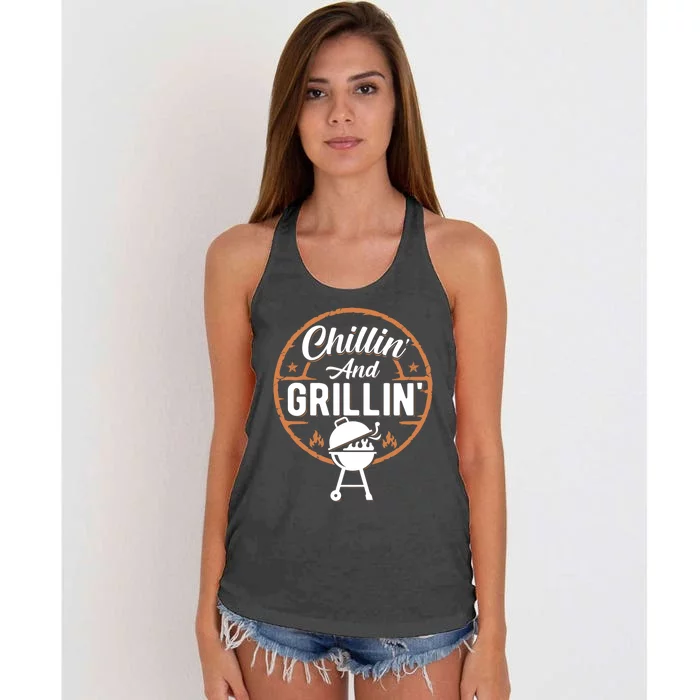 Chillin And Grillin Summer Outdoor Bbq Grilling Dad Fathers Gift Women's Knotted Racerback Tank