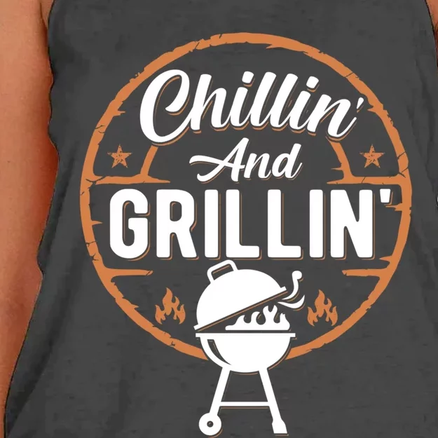 Chillin And Grillin Summer Outdoor Bbq Grilling Dad Fathers Gift Women's Knotted Racerback Tank