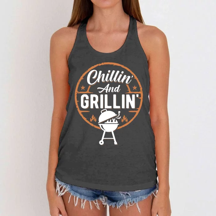 Chillin And Grillin Summer Outdoor Bbq Grilling Dad Fathers Gift Women's Knotted Racerback Tank