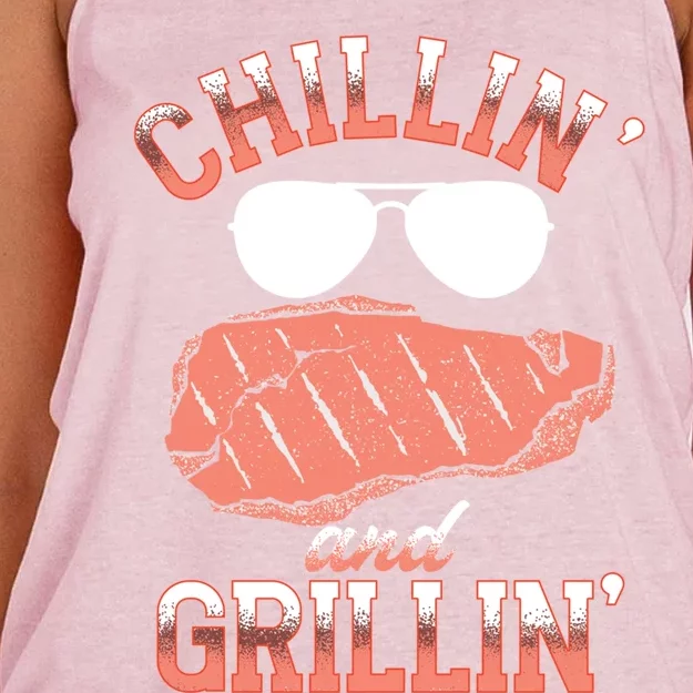 Chillin And Grillin Bbq Barbecue Grill Smoking Gift Women's Knotted Racerback Tank