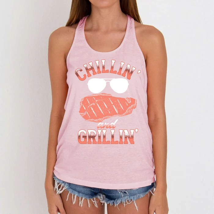 Chillin And Grillin Bbq Barbecue Grill Smoking Gift Women's Knotted Racerback Tank