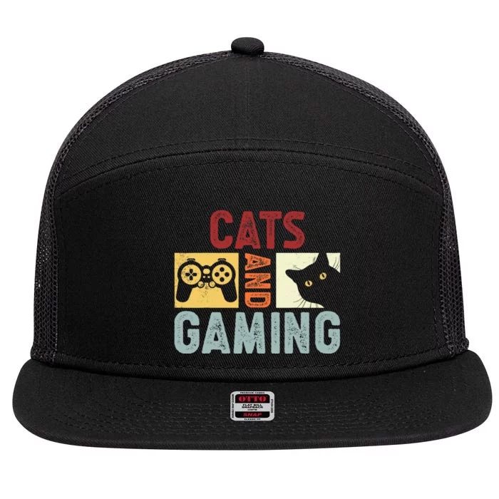 Cats And Gaming. Funny Cats And Gaming Lover 7 Panel Mesh Trucker Snapback Hat