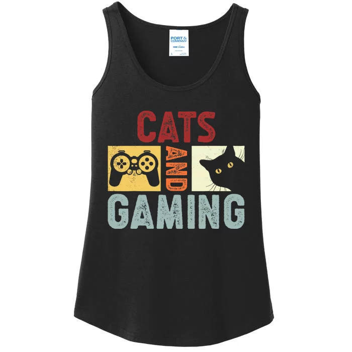 Cats And Gaming. Funny Cats And Gaming Lover Ladies Essential Tank