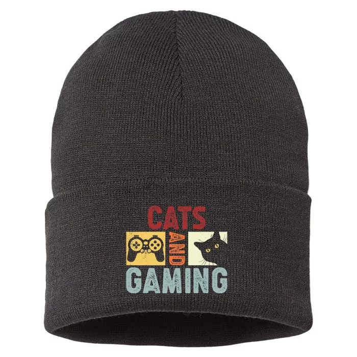 Cats And Gaming. Funny Cats And Gaming Lover Sustainable Knit Beanie