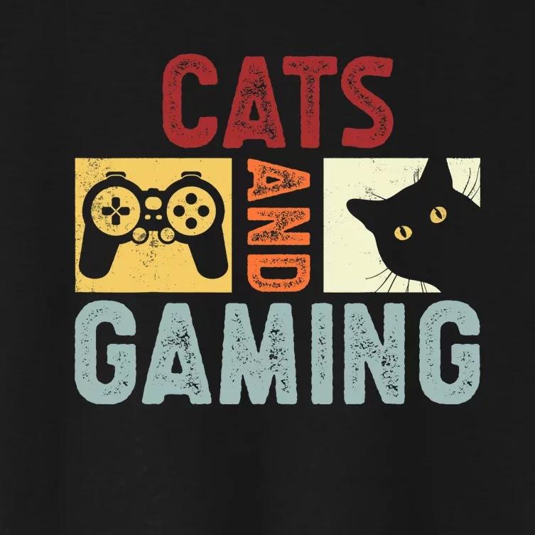 Cats And Gaming. Funny Cats And Gaming Lover Women's Crop Top Tee