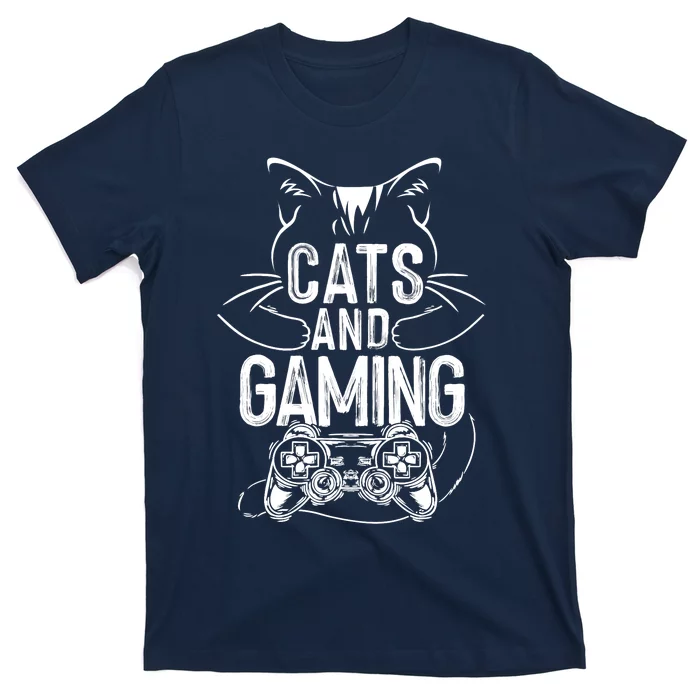 Cats And Gaming Funny For Gamer, Cat Lover, Cat Mom, Cat Dad T-Shirt