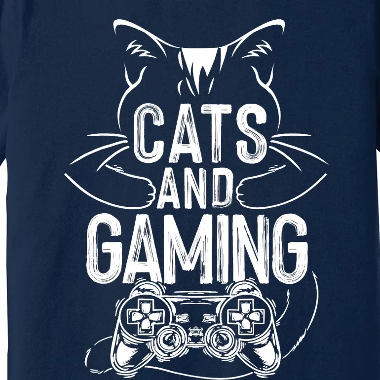 Cats And Gaming Funny For Gamer, Cat Lover, Cat Mom, Cat Dad Premium T-Shirt