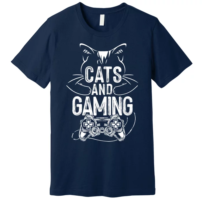 Cats And Gaming Funny For Gamer, Cat Lover, Cat Mom, Cat Dad Premium T-Shirt