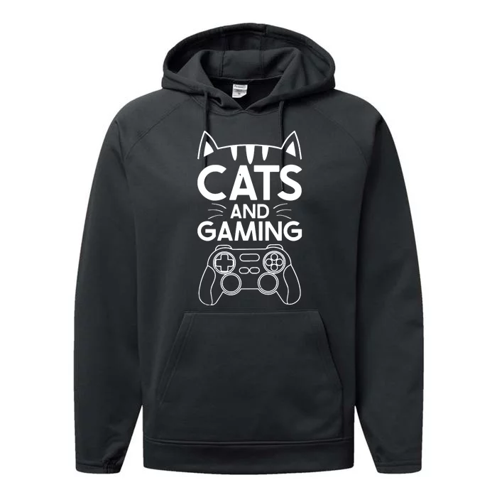 Cats And Gaming Funny Cat Lover Gaming Gift Gamer Performance Fleece Hoodie