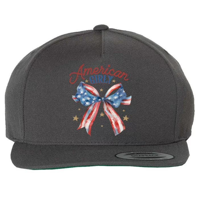 Cool American Girly Vintage Usa Flag Bowtie Wool Snapback Cap