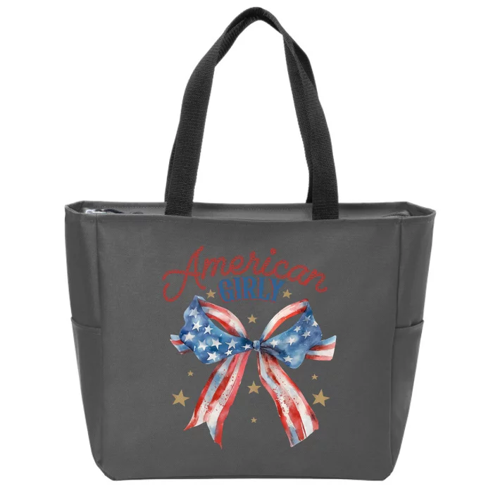 Cool American Girly Vintage Usa Flag Bowtie Zip Tote Bag