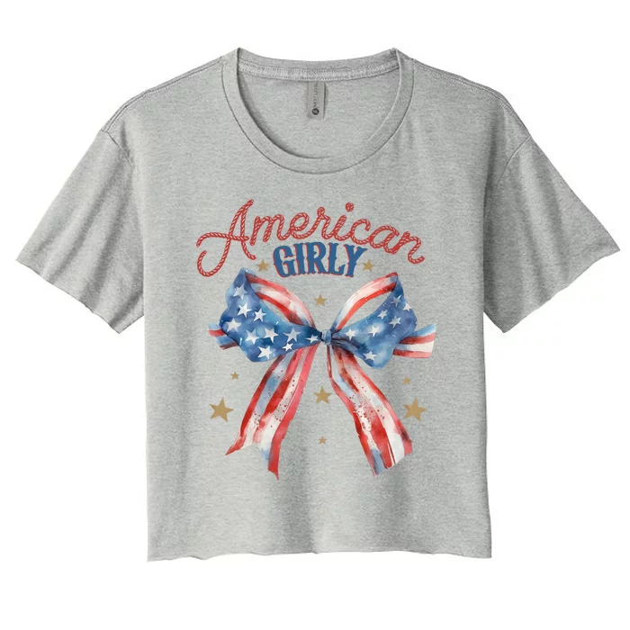 Cool American Girly Vintage Usa Flag Bowtie Women's Crop Top Tee