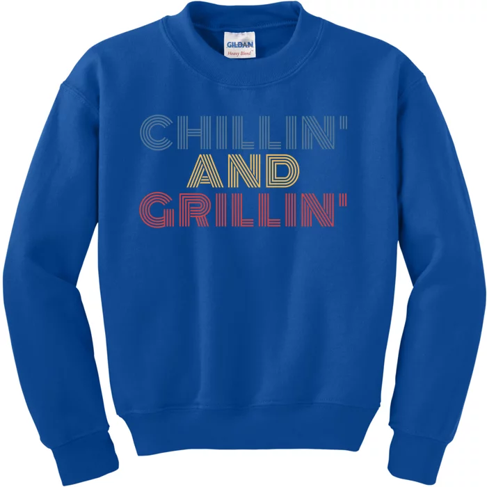 Chillin And Grillin Retro 70s Vintage Gift Kids Sweatshirt