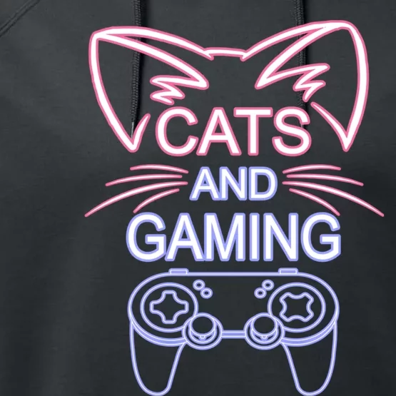 Cats And Gaming Funny Cat Lover Gaming Gift Gamer Performance Fleece Hoodie