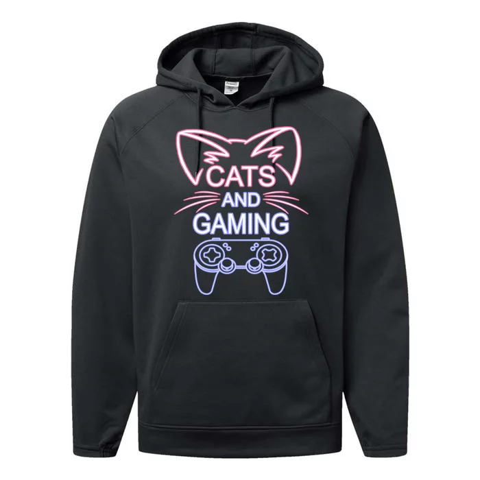 Cats And Gaming Funny Cat Lover Gaming Gift Gamer Performance Fleece Hoodie