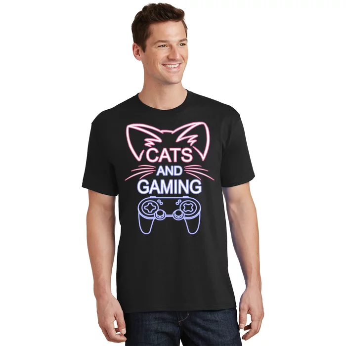 Cats And Gaming Funny Cat Lover Gaming Gift Gamer T-Shirt