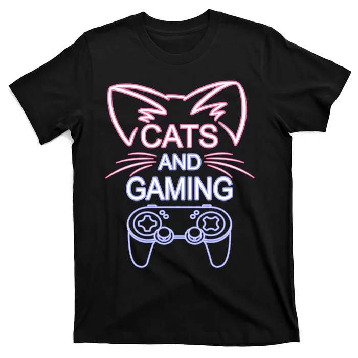 Cats And Gaming Funny Cat Lover Gaming Gift Gamer T-Shirt