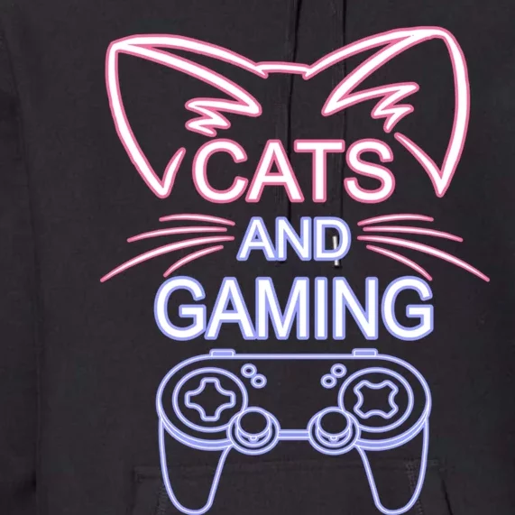 Cats And Gaming Funny Cat Lover Gaming Gift Gamer Premium Hoodie