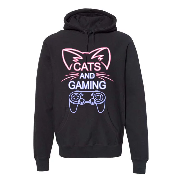 Cats And Gaming Funny Cat Lover Gaming Gift Gamer Premium Hoodie