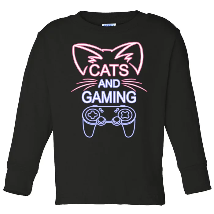 Cats And Gaming Funny Cat Lover Gaming Gift Gamer Toddler Long Sleeve Shirt