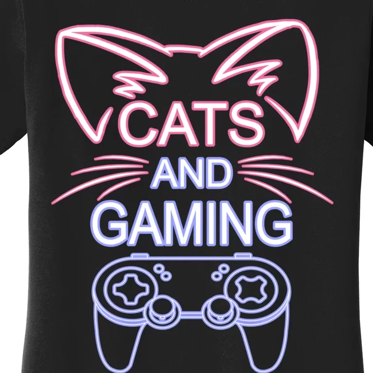 Cats And Gaming Funny Cat Lover Gaming Gift Gamer Women's T-Shirt