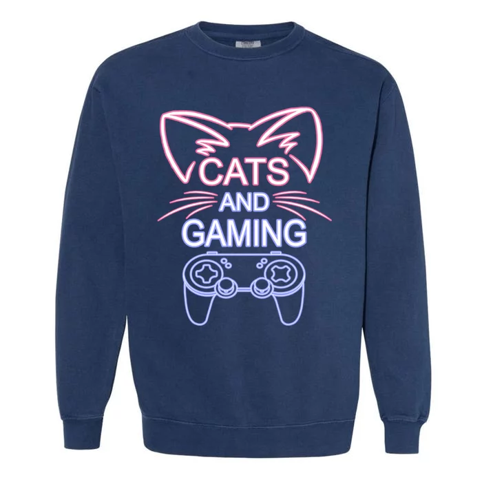 Cats And Gaming Funny Cat Lover Gaming Gift Gamer Garment-Dyed Sweatshirt