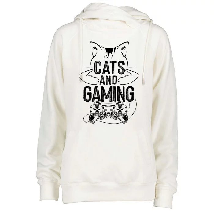 Cats And Gaming Funny For Gamer Cat Lover Cat Mom Cat Dad Womens Funnel Neck Pullover Hood