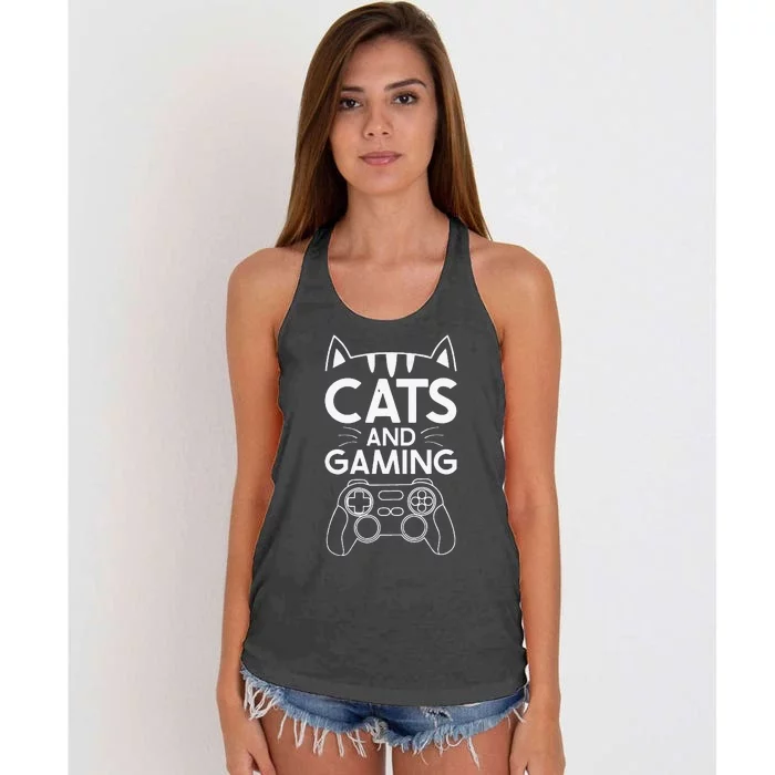 Cats And Gaming Funny Cat Lover Gaming Gift Gamer Women's Knotted Racerback Tank