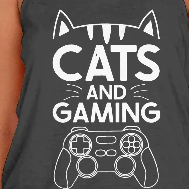 Cats And Gaming Funny Cat Lover Gaming Gift Gamer Women's Knotted Racerback Tank