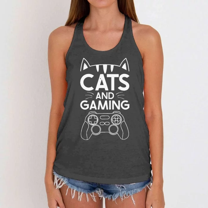 Cats And Gaming Funny Cat Lover Gaming Gift Gamer Women's Knotted Racerback Tank