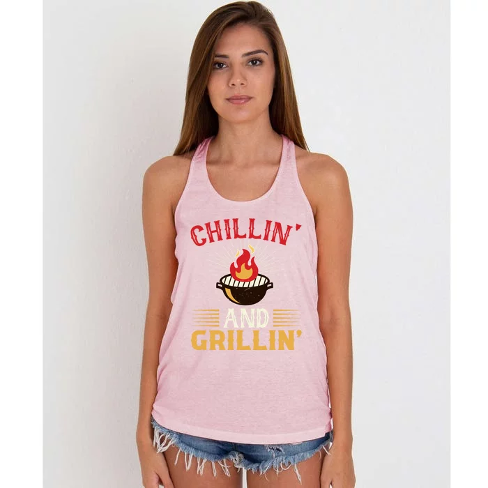 Chillin And Grillin Funny Bbq And Grill Quotes For Bbq Lovers Gift Women's Knotted Racerback Tank