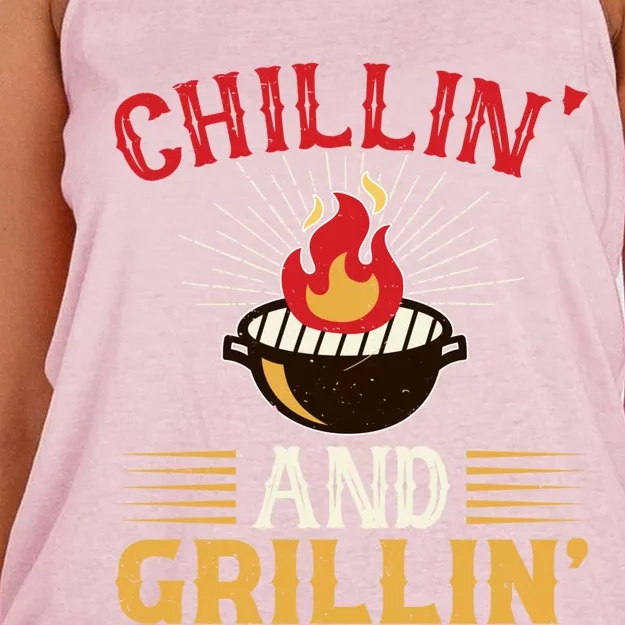 Chillin And Grillin Funny Bbq And Grill Quotes For Bbq Lovers Gift Women's Knotted Racerback Tank