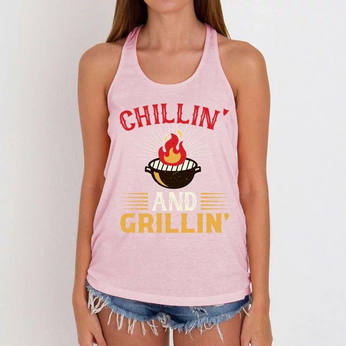 Chillin And Grillin Funny Bbq And Grill Quotes For Bbq Lovers Gift Women's Knotted Racerback Tank