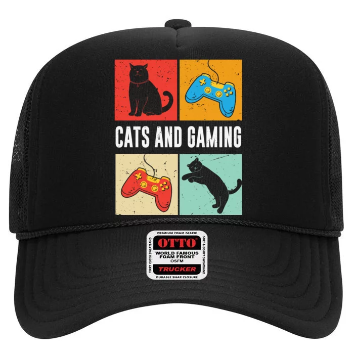 Cats And Gaming For The Cat Lover Gamer Video Game Player High Crown Mesh Trucker Hat