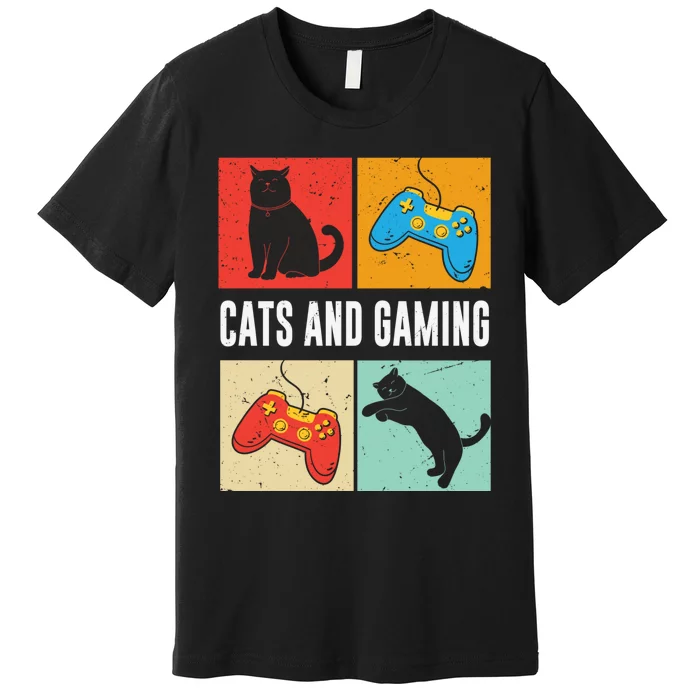 Cats And Gaming For The Cat Lover Gamer Video Game Player Premium T-Shirt