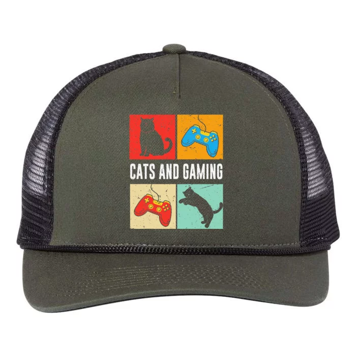 Cats And Gaming For The Cat Lover Gamer Video Game Player Retro Rope Trucker Hat Cap