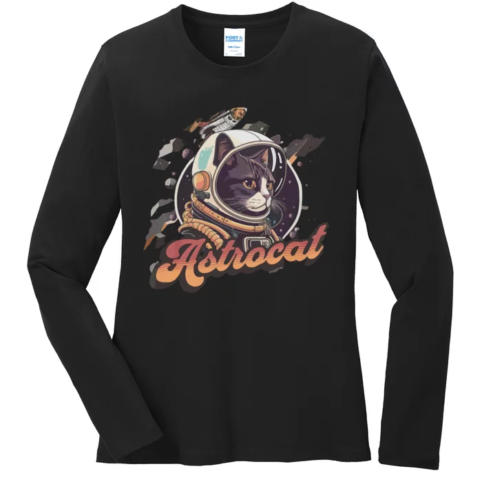 Cat Astrocat Gift For Loved One Ladies Long Sleeve Shirt